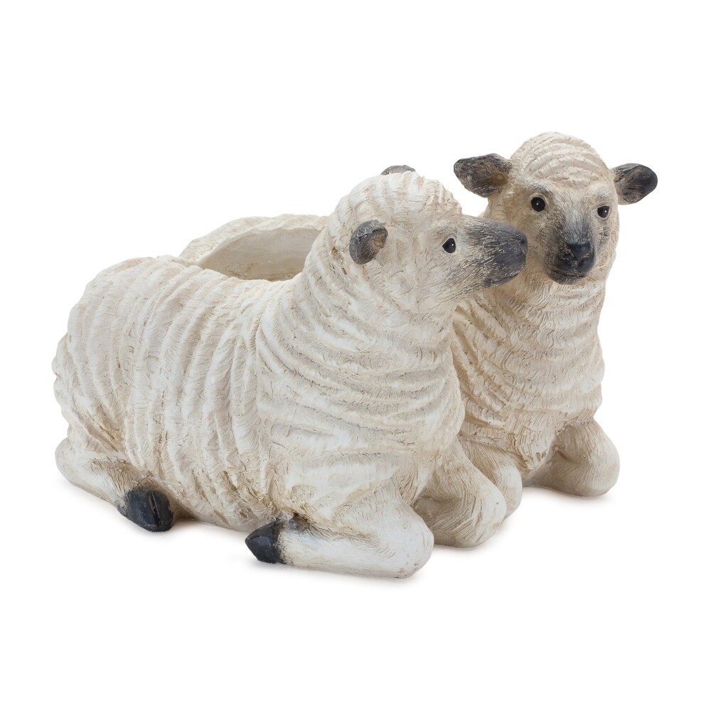 Set of 2 Beige and Black Sheep Couple Planter 7.25\