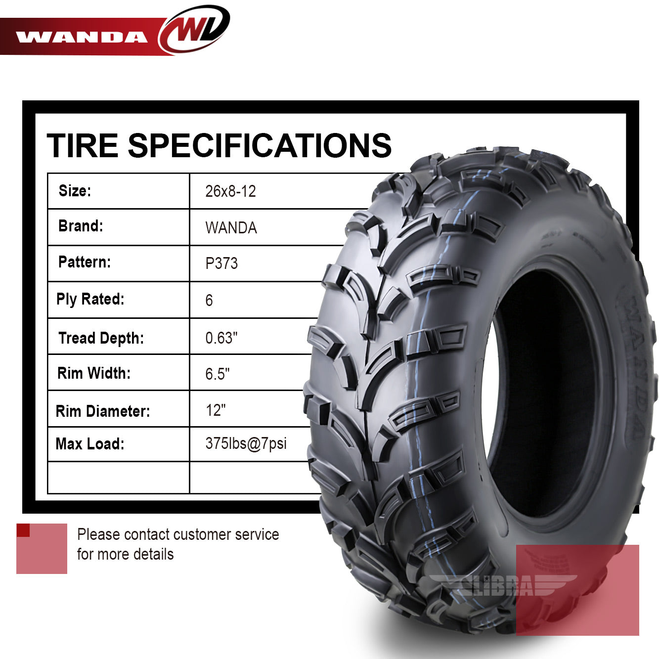 Set of 2 WANDA ATV/UTV Tires 26x8-12 26x8x12 /6PR - 10257