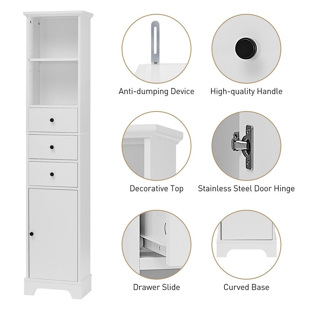 Tall Bathroom Cabinet Storage Cabinet 3 Drawers and Adjustable Shelf