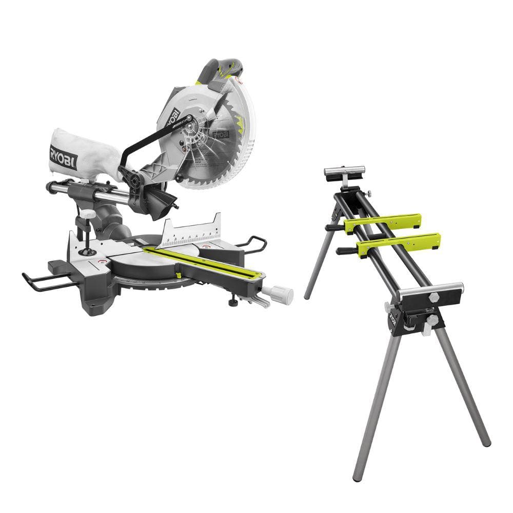 RYOBI 15 Amp 10 in. Corded Sliding Compound Miter Saw and Universal Miter Saw QUICKSTAND TSS103-A18MS01G