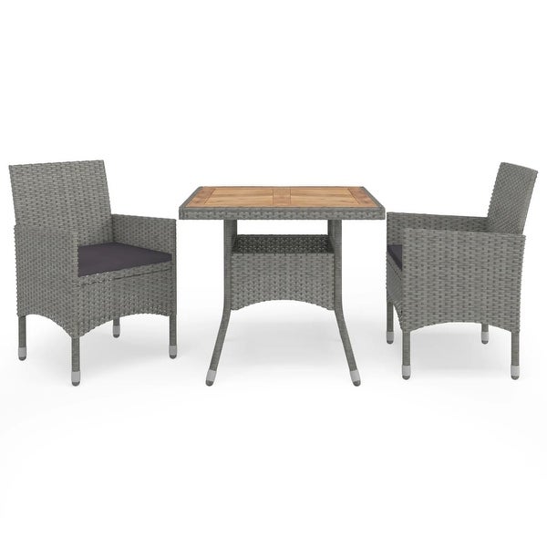 3 Piece Garden Dining Set Gray Poly Rattan and Acacia Wood -  - 35105830