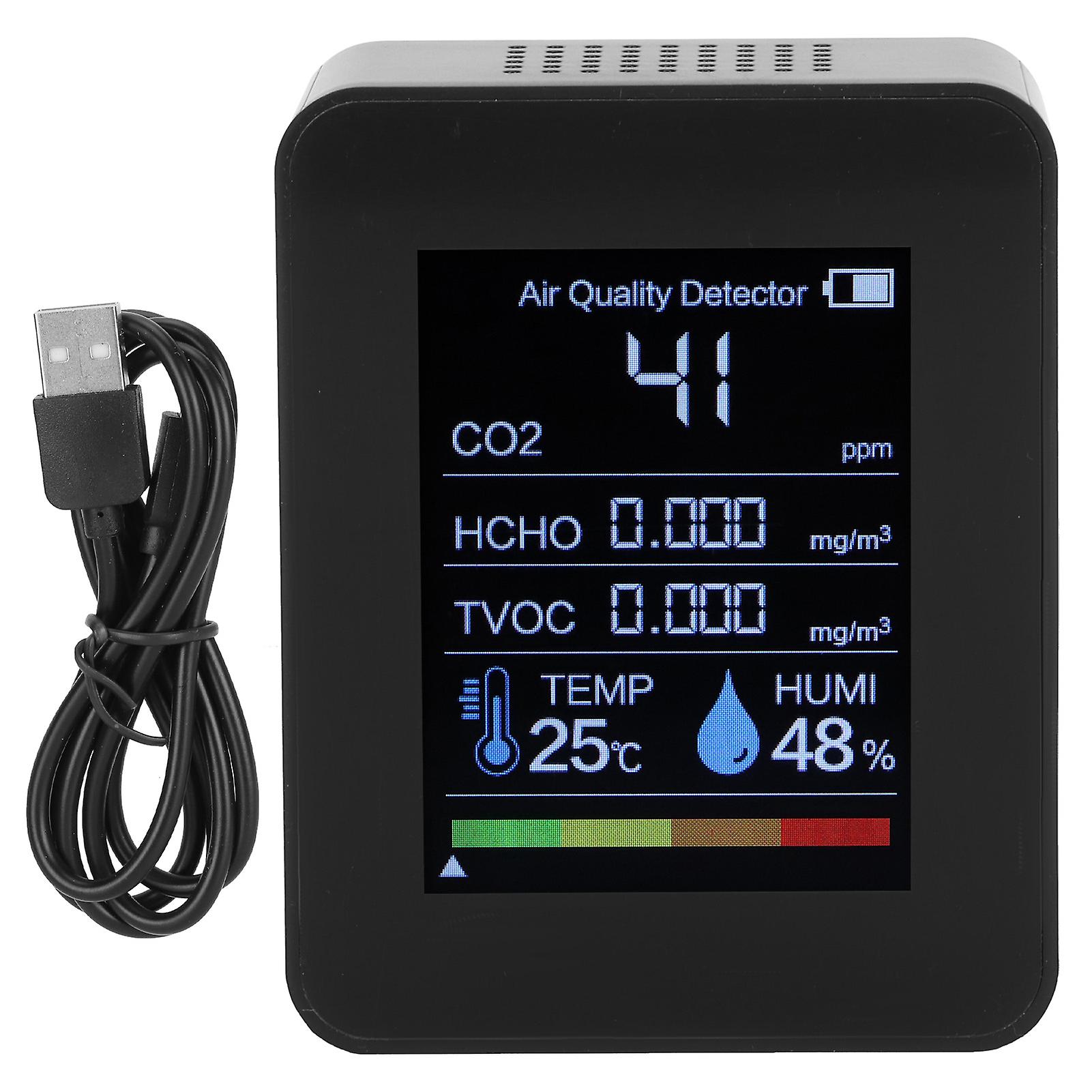 Carbon Dioxide Co2 Hcho Detector Portable Air Quality Monitor Temperature Humidity Testerblack