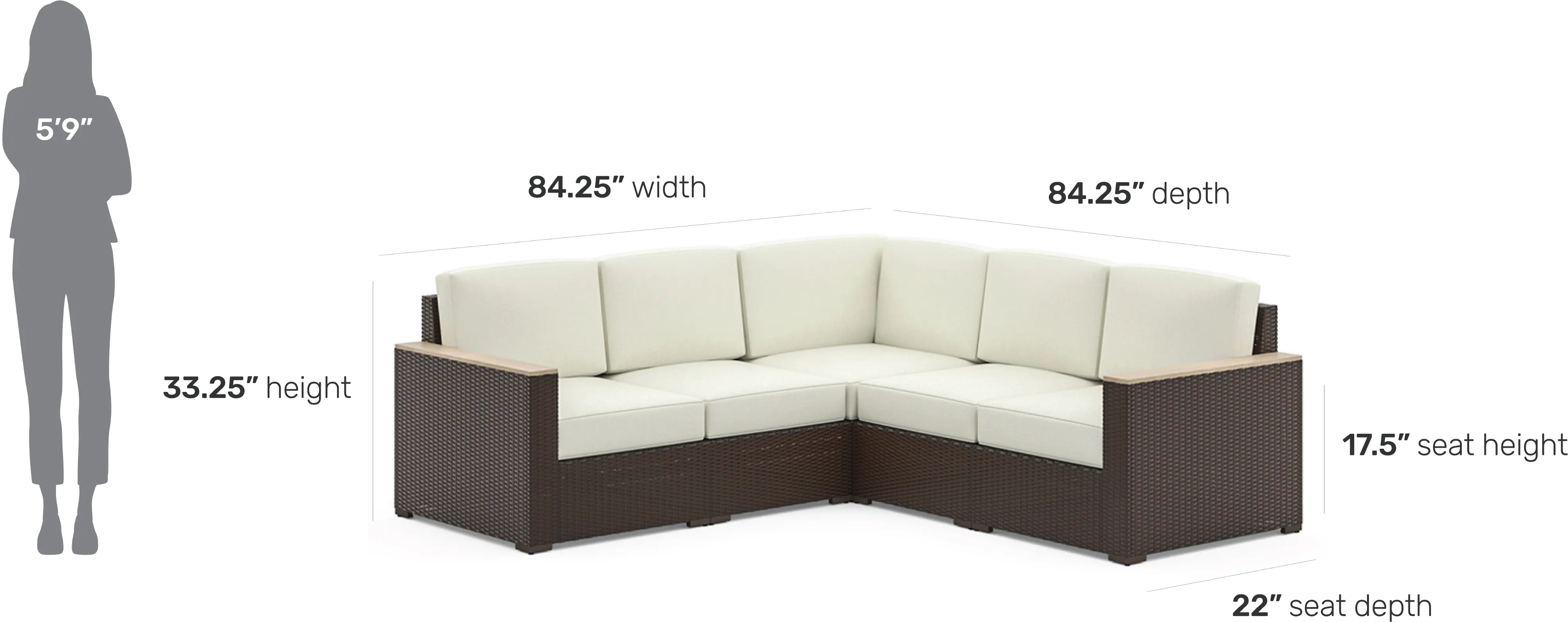 Palm Springs Brown Outdoor 5 Seat Sectional