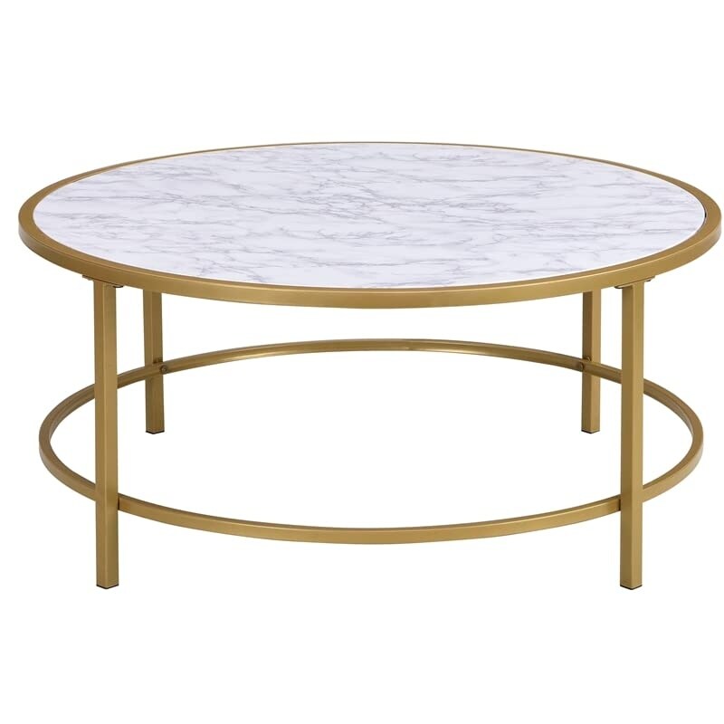 Classic Verazano Faux Marble Top 36 in Round Coffee Table in Gold - as picture