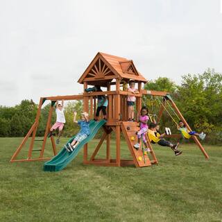 Swing-N-Slide Playsets Professionally Installed Sky Tower Plus Complete Wooden Outdoor Playset with Monkey Bars and Swing Set Accessories 6037