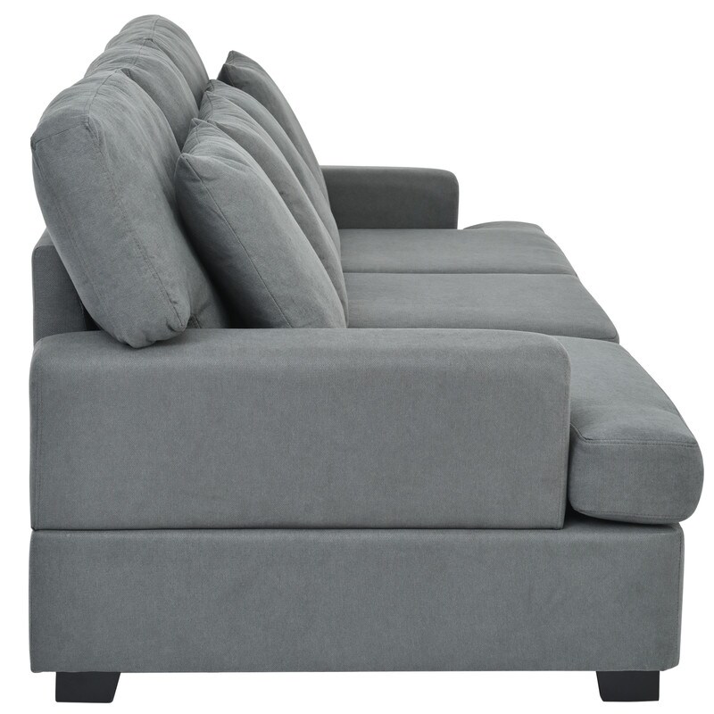 3 Seat Modern Sofa with Removable Back  Seat Cushions and 4 Comfortable Pillows  Upholstered Sofa for Living Room