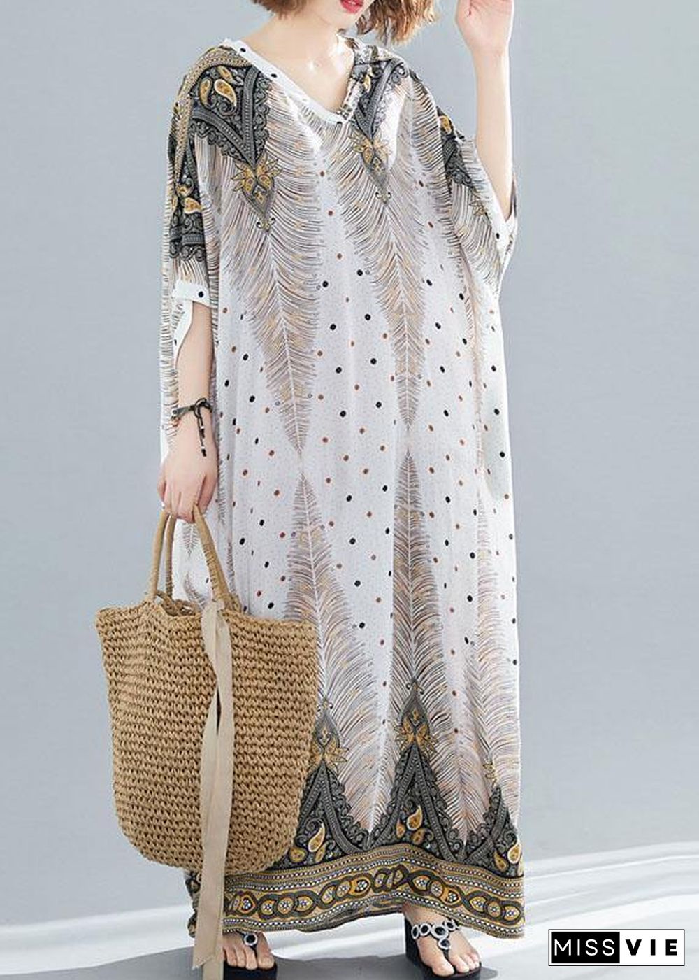 Vivid prints v neck cotton Long Shirts Batwing Sleeve Maxi summer Dress