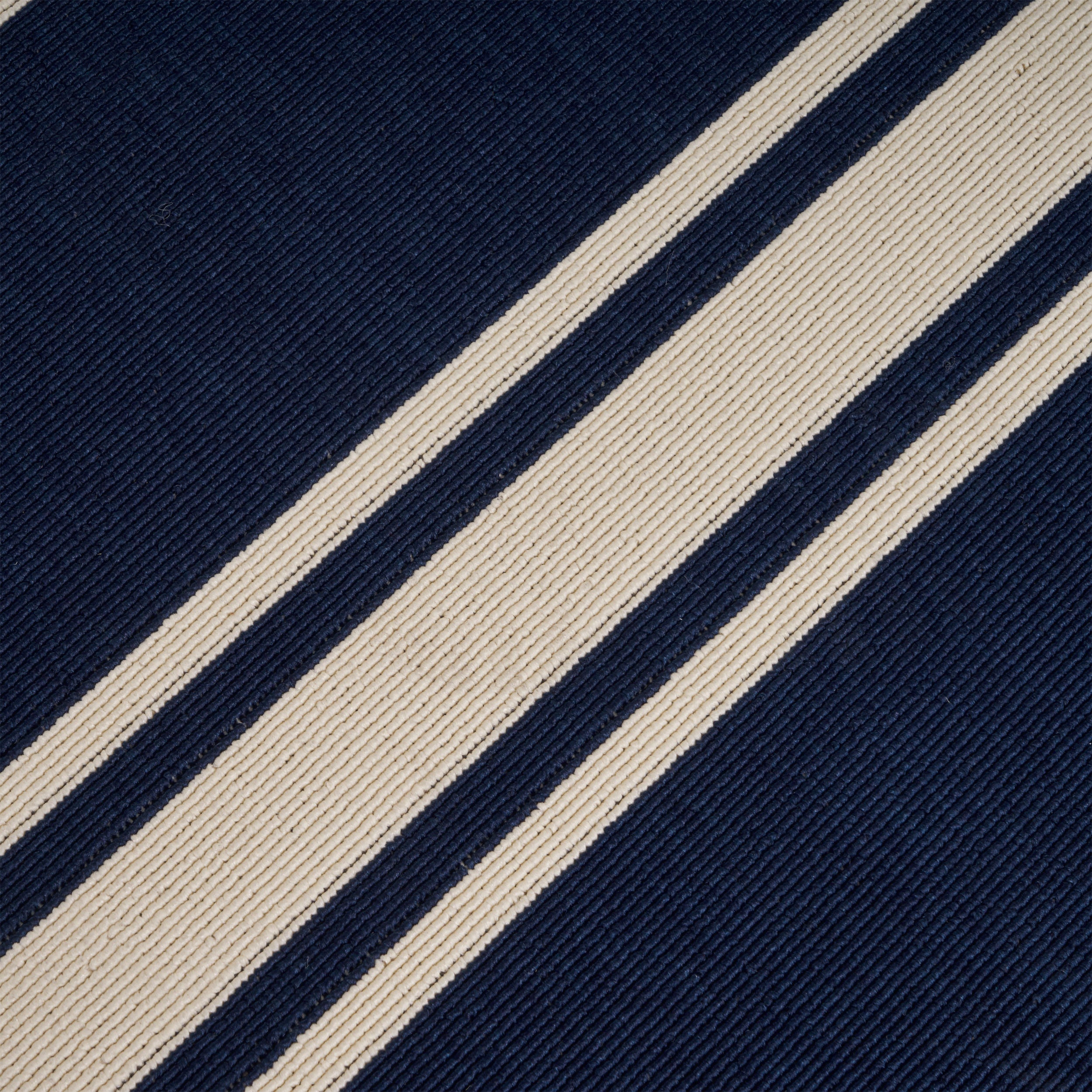 Julia Outdoor Stripe Area Rug, Navy and Ivory