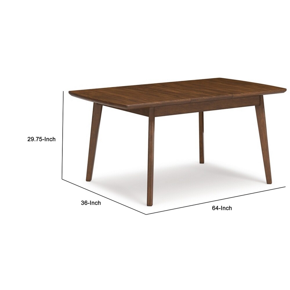 64 Inch Wood Extendable Dining Table with Tapered Legs  Wood Grain  Brown