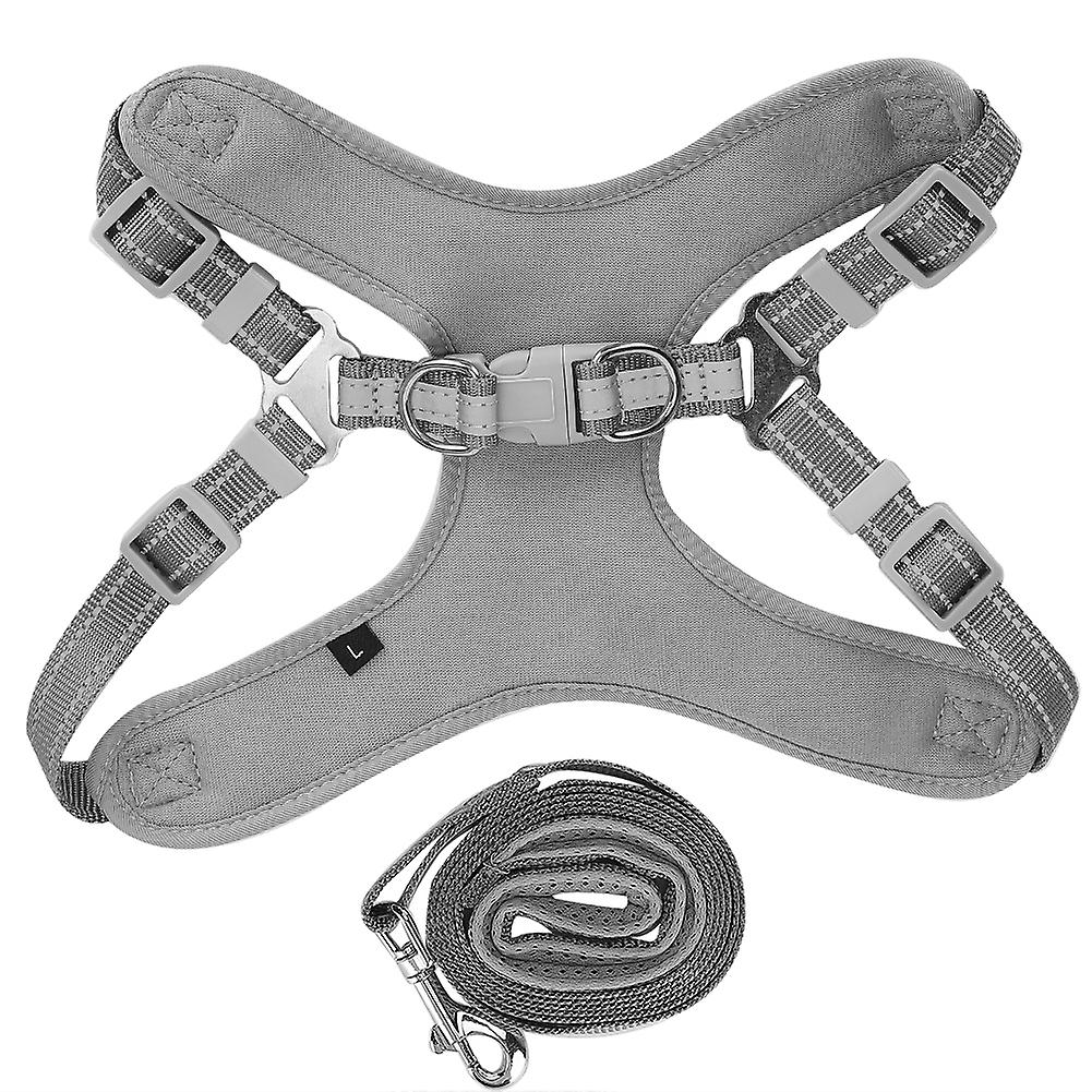 Pet Dog Reflective Polyester Harness With Traction Rope Explosion-proof Rushed Supplygray L