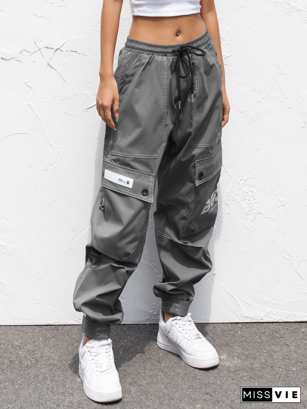 Printed Drawstring Cargo Pants