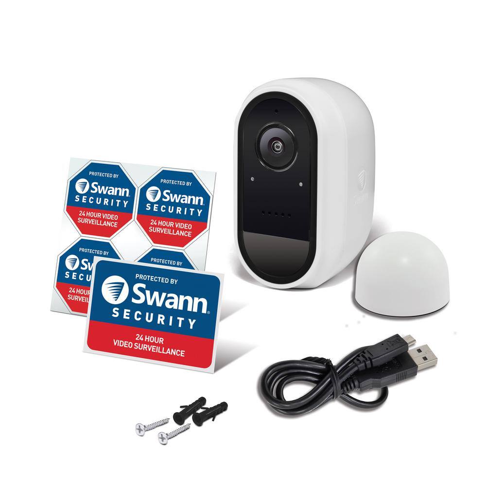 Swann Wire-Free Cam Battery Wireless IndoorOutdoor Standard Security Camera with Face Recognition White SWIFI-CAMW-GL