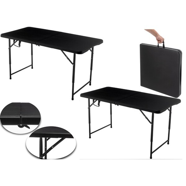 FoldinHalf Folding Utility Table 4Feet Lightweight Height Adjustable Office Party Black Set of 2