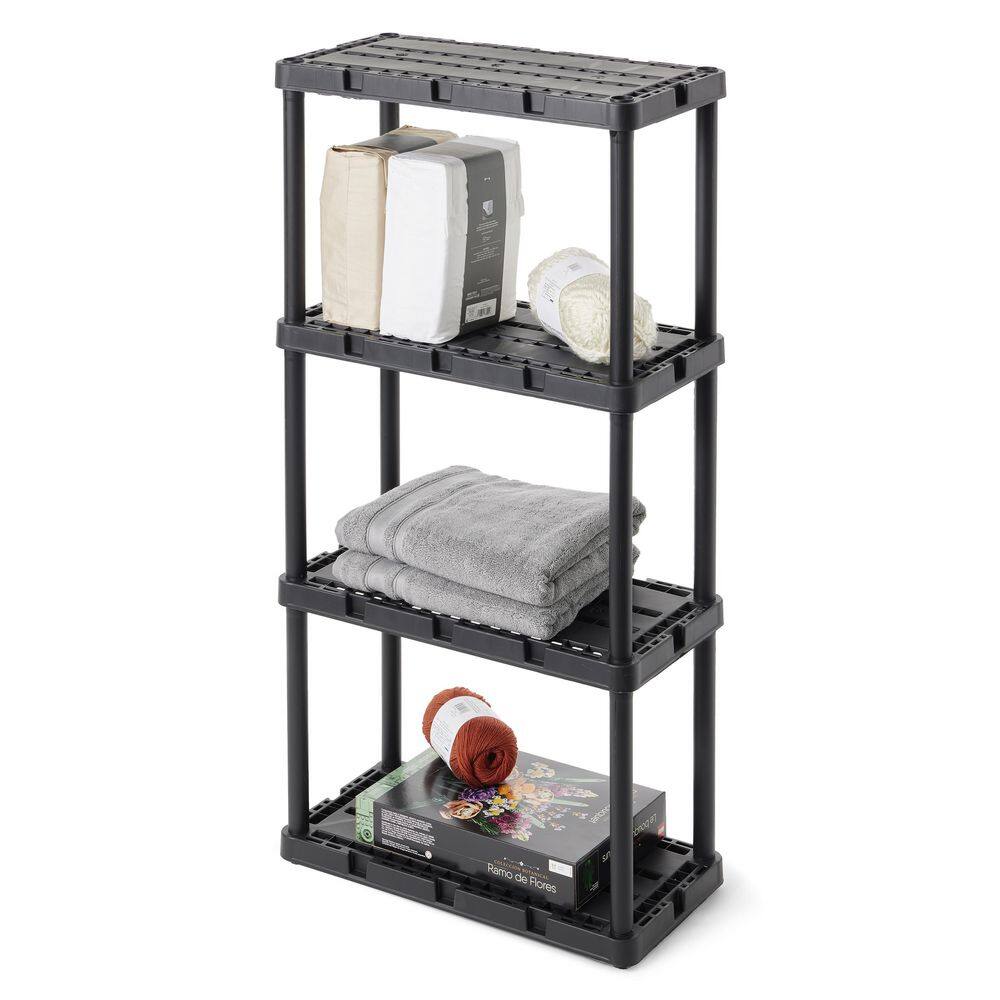 GRACIOUS LIVING 4 Shelf Knect-A-Shelf Solid Light Duty Storage Unit Black 2 Pck 2 x 91089-1C