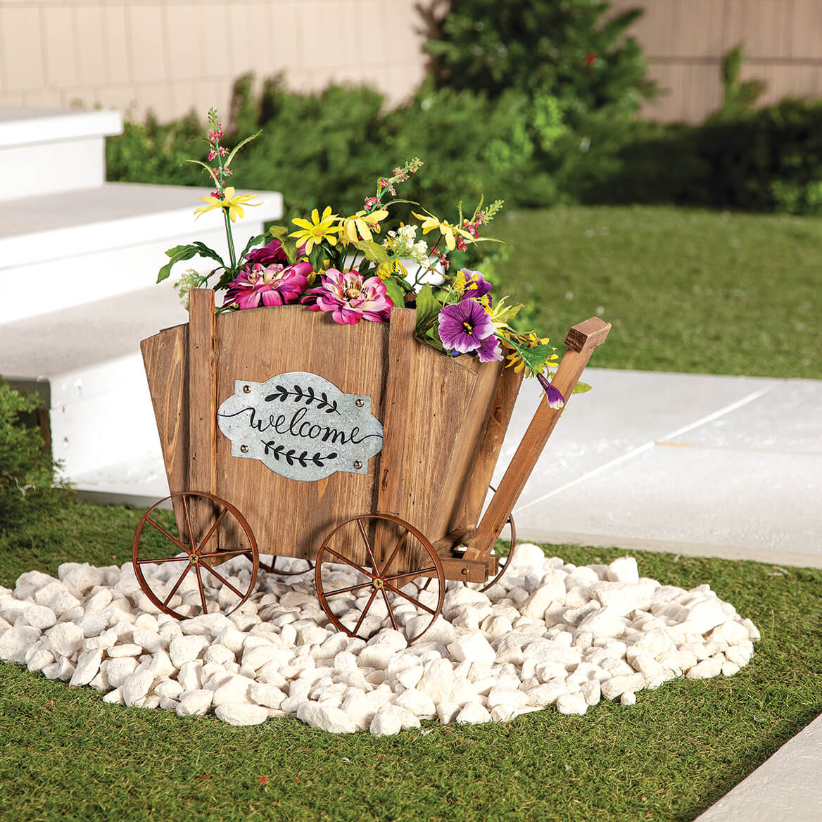 Welcome Wagon Wooden Planter Box, Amish Wagon Decorative Indoor/Outdoor Planter