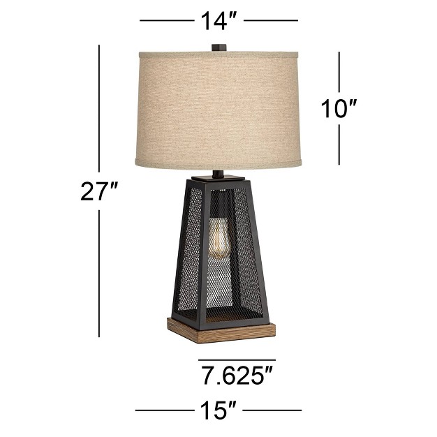 High Metal Mesh With Nightlight Led Usb Charging Port Burlap Shade For Living Room House Desk