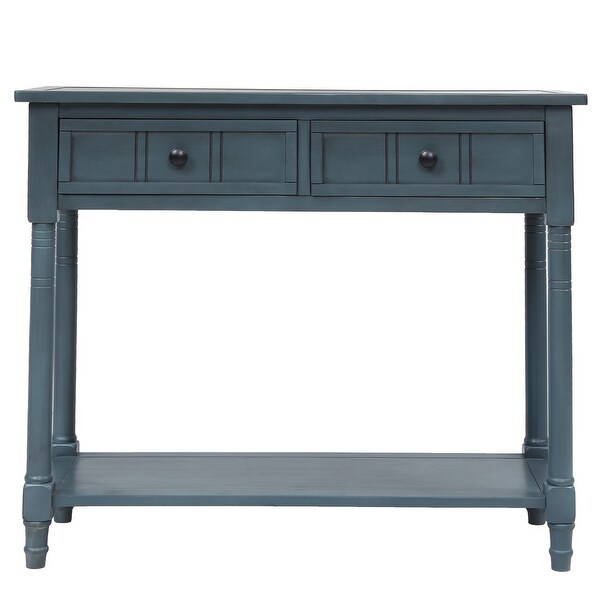 Daisy Series Sideboard Cabinet Console Table Traditional Carved Design with 2 Drawers and Bottom Shelf， Navy