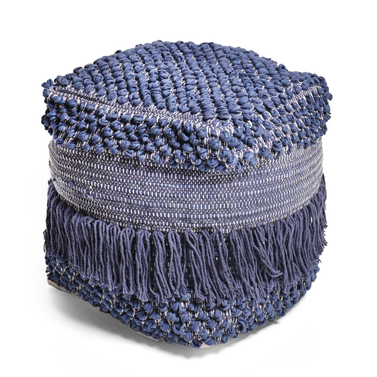 Noble House Chenoa Fabric Cube Pouf Navy Blue  Crowdfused