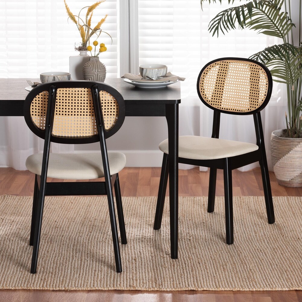 Darrion Mid Century Modern Fabric and Finished Wood 2 Piece Dining Chair Set