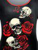 Rose Skull Print Ringer Tee and Plaid High Waisted Leggings Plus Size Outfit