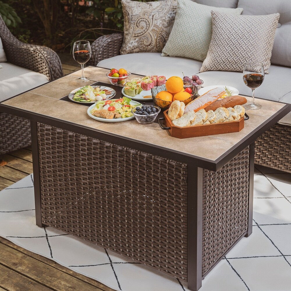 43 Inch Wicker Outdoor Firepit Table