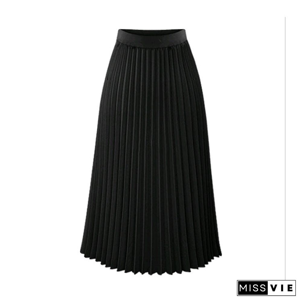 Classic Flowy Chiffon Pleated Midi Skirt Long Length