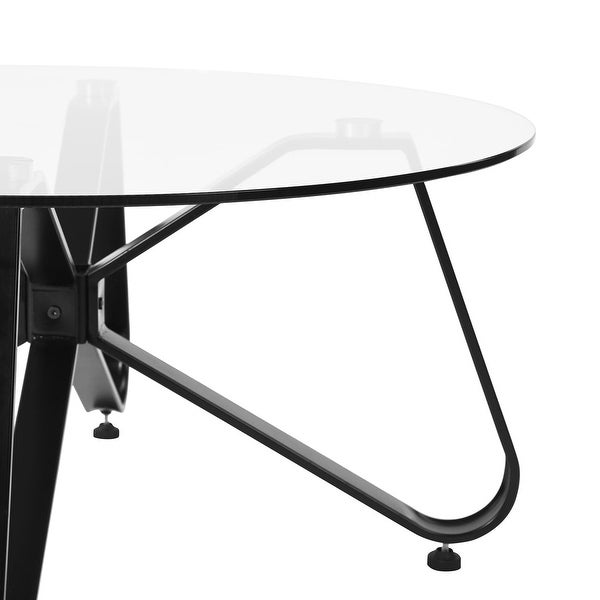 Round Accent Center Table Modern 31.5-inch Black Coffee Table with Tempered Glass Tabletop End Table with Metal Coating Legs