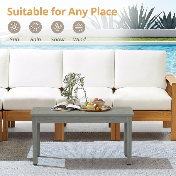 Outdoor Coffee Table Rectangle，HDPS Patio Coffee Tables for Outside，All Weather Patio Coffee Table with Slatted Tabletop