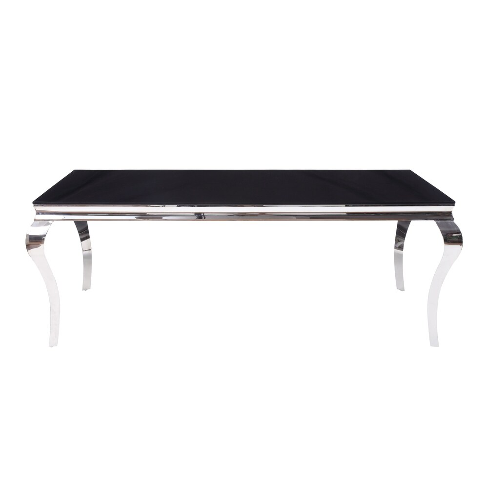 ACME Fabiola Dining Table in Stainless Steel and Black Glass