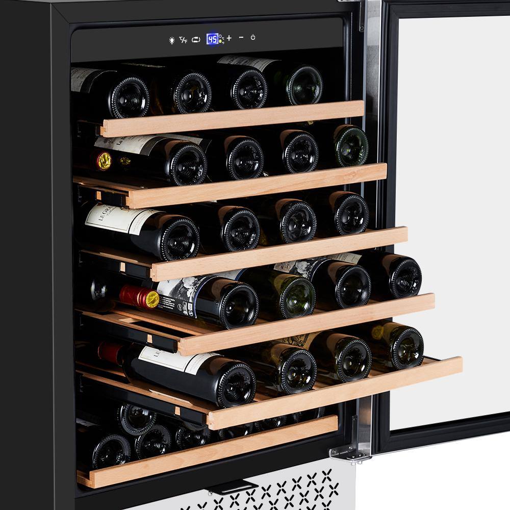 Tylza Single Zone 51-Bottles Built-in and Freestanding Wine Cooler with Childproof Lock in Stainless Steel TYWC150S