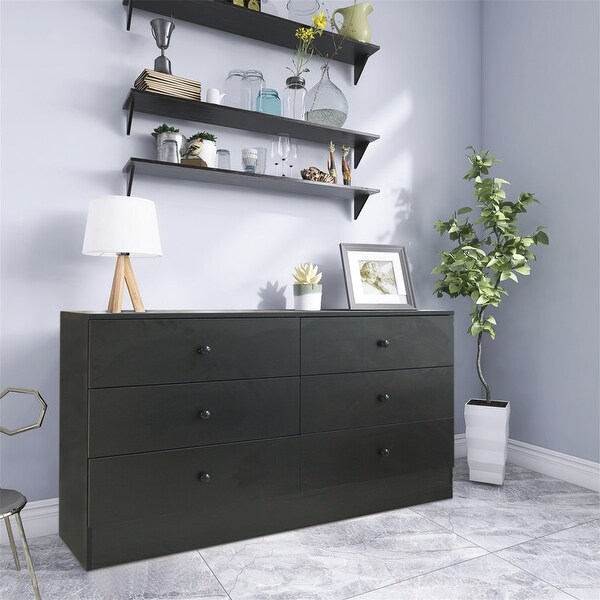 Chest of Drawers Wood Storage Cabinet with 6 Drawers-Black - - 35229060