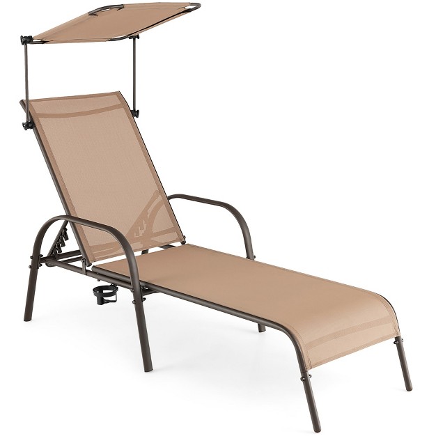 Costway Patio Heavy duty Chaise Lounge 5 level Adjustable Outdoor Recliner Canopy Cup