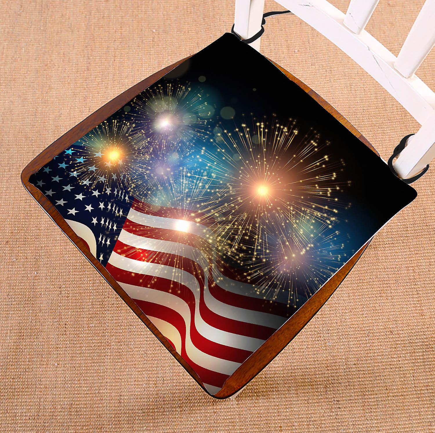 American Flag Fireworks Seat Cushion Chair Cushion Floor Cushion Twin Sides 40x40 Cm