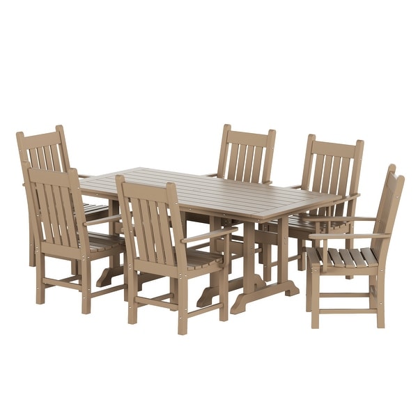 Polytrends Laguna Hdpe All Weather Outdoor Patio Dining Set with Rectangle Table，Arm Chairs (7Piece Set)