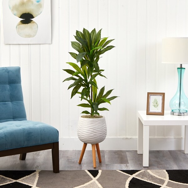 46 Dracaena Artificial Plant in White Planter with Stand (Real Touch)