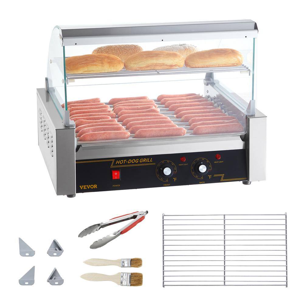 VEVOR Hot Dog Roller 11 Rollers 30 Hot Dogs Capacity Stainless Sausage Grill Cooker Machine ETL Certified GDSKCJ111800W4V4JV1