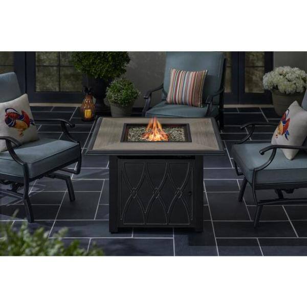 Home Decorators Collection Kendrick 39.96 in. x 39.96 in. Square Steel Propane Gas Black Fire Pit FHTS80285