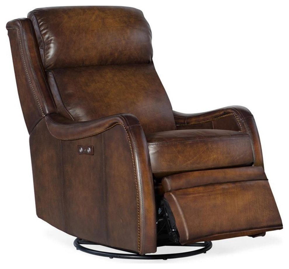 Bowery Hill Transitional Power Swivel Glider Recliner in Brown   Contemporary   Recliner Chairs   by Homesquare  Houzz