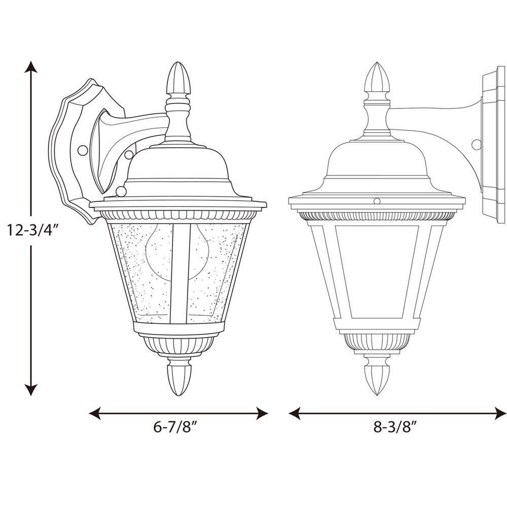 Progress Lighting Westport LED Collection 1-Light Textured Black Etched Seeded Glass Traditional Outdoor Small Wall Lantern Light P5862-3130K9