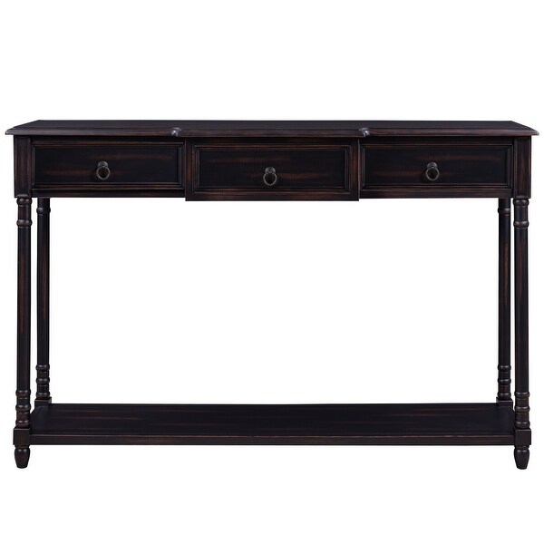 Solid Wood Console Table Entryway Table with 3 Projecting Drawers and Open Long Shelf， Classical Simplicity Side Table Sofa Table