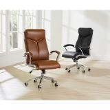 Modern Comfort Verismo Bonded Leather High-Back Executive Chair， Brown/Chrome， BIFMA Certified