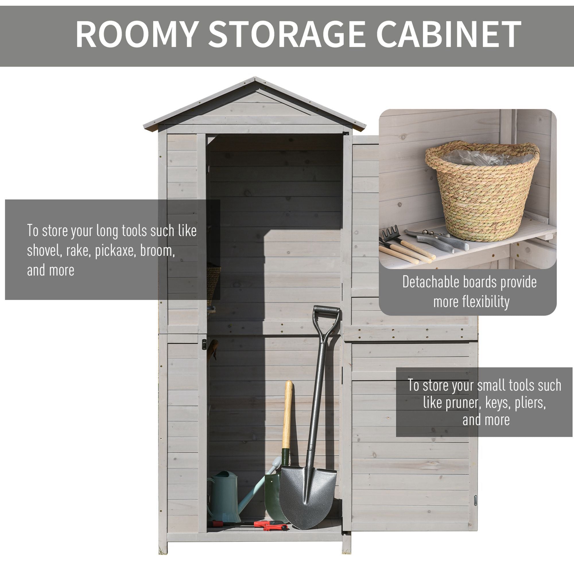 Outsunny 36" x 25" x 79" Fir Wood Outdoor Tool Cabinet with Tin Roof