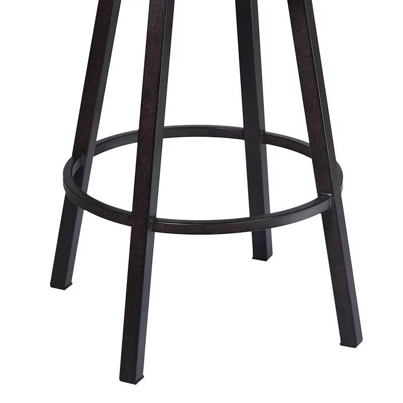 Eva 30 Inch Swivel Bar Stool， Vegan Leather， Curved Back， Auburn Brown