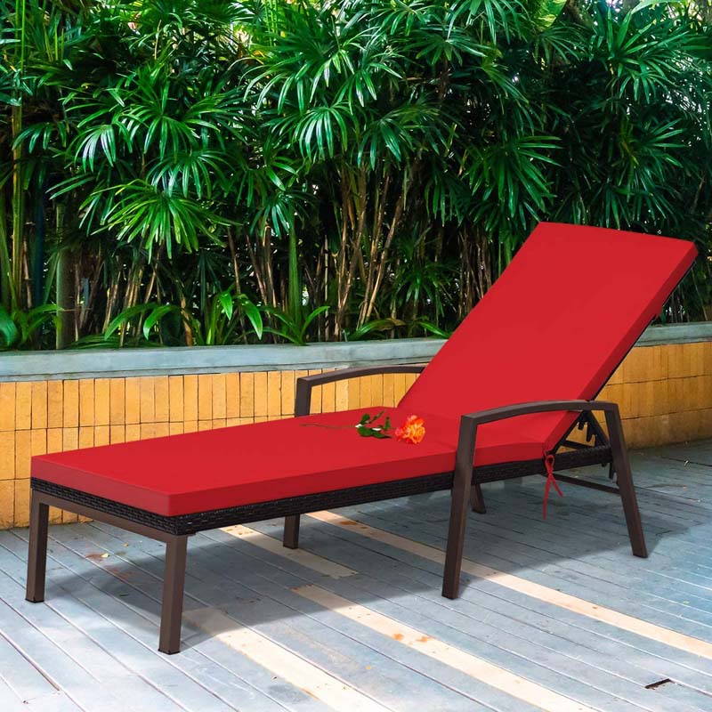 2-Pack Rattan Patio Chaise Lounge Chairs, 5-Position Pool Lounge Chairs with Cushion & Armrest, Wicker Sun Lounger