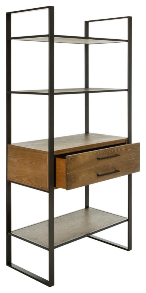 Lovell 4 Tier 1 Drawer Etagere/ Bookcase Gunmetal/ Rustic Oak   Modern   Bookcases   by Virgil Stanis Design  Houzz