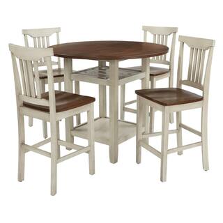 OSP Home Furnishings Berkley 5-Piece Set Table Chairs in Antique White with Wood Stain BEKCT-AW