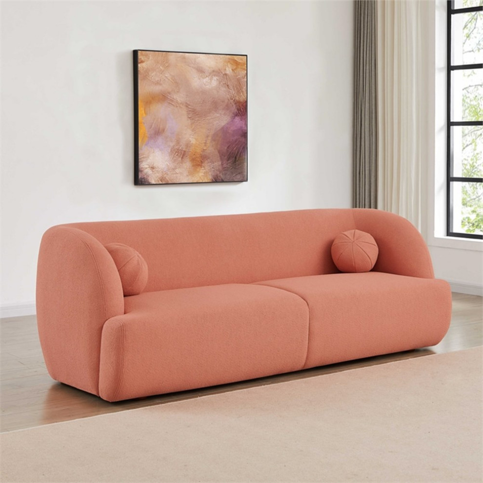 Querno Modern Luxury Japandi Style Boucle Fabric Curvy Sofa Couch in Pink   Contemporary   Sofas   by Homesquare  Houzz