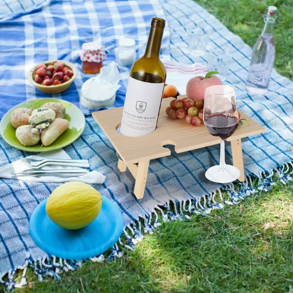 Fyeme Wooden Outdoor Picnic Table， Wine Picnic Table， Stylish Picnic Table Poratable  Wooden Folding Picnic Table for Outdoor Garden Party Camping