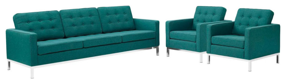 Fiona Teal 3 Piece Upholstered Fabric Sofa And Armchair Set   Contemporary   Living Room Furniture Sets   by Peachtree Fine Furniture  Houzz