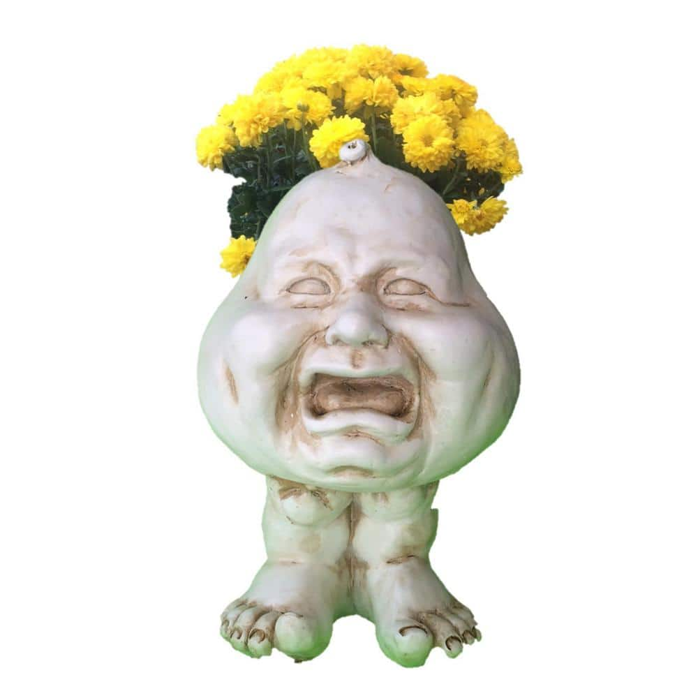 HOMESTYLES 12 in. Antique White Crybaby Muggly Planter Statue Hold 4 in. Pot 37065